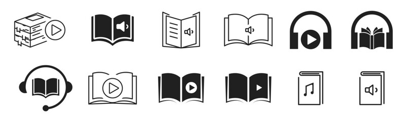 Audiobook icon set. Listen books. Online library concept. Vector illustration
