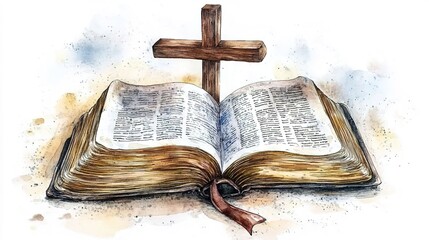 Open Bible with Cross