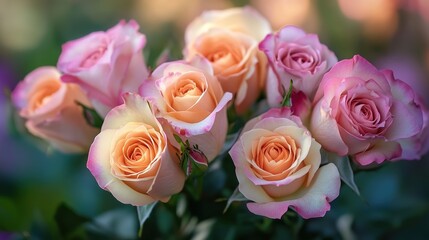 Obraz premium Bouquet of Peach and Pink Roses