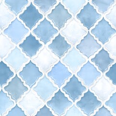 Naklejka premium Pastel Blue and White Moroccan Tiles Watercolor Style Pattern