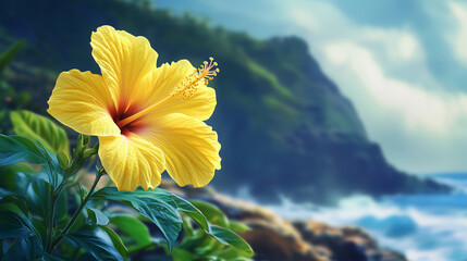 Yellow Hibiscus Flower With Red