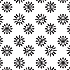 Seamless silhouette Floral Pattern | Featuring Black and White Stylized Decorative Motifs | Geometric Floral Pattern | Minimalist Black Line Flower Background