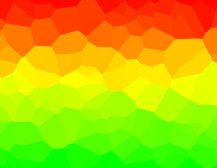 Abstract polygonal art featuring a gradient from warm red to vibrant green tones, offering a dynamic and creative visual concept perfect for backgrounds, art pieces, or graphic design contexts.