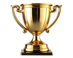 big gold trophy cup with handles isolated on white background, PNG
