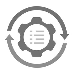 Iterative Prompting Icon. Gear with circular arrows and prompt lines representing feedback loop, model tuning, or AI refinement process.