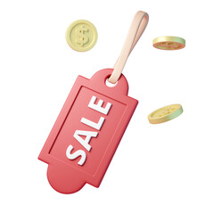 coins and sale tag set 3D render