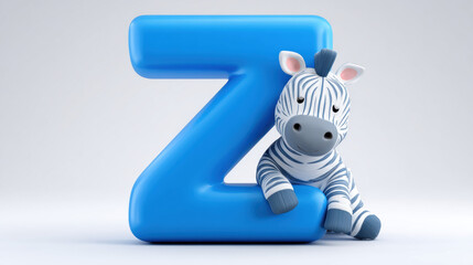 Blue Letter "Z" with Zebra Illustration