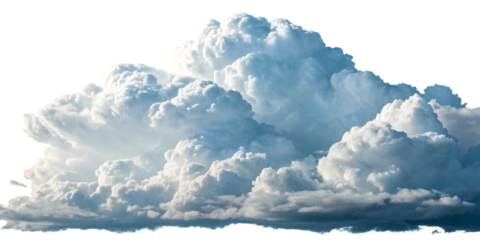 Realistic cumulus cloud formation isolated on transparent background, fluffy white cloudscape for weather or sky design themes, AI Generative