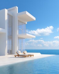 Modern Luxury Villa with Infinity Pool Overlooking the Ocean on a Sunny Day Coastal Paradise Dream Home