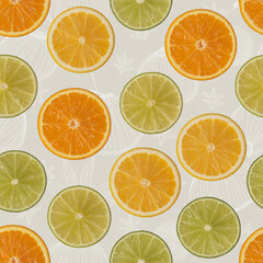 Obraz premium Fresh orange and lime slices seamless pattern with decorative background