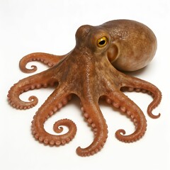 Obraz premium Octopus isolated on a white background. Ideal for use in marine biology, seafood industry visuals, educational content, or design themes related to underwater life and ocean creatures
