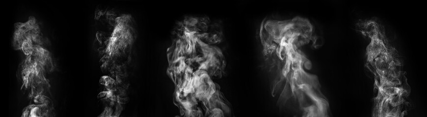 Smoke in air on black background, set. Banner design