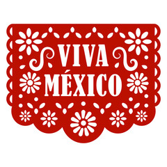 papel picado viva México de fiesta patria rojo