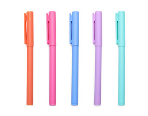 Different pens isolated on white, set. Stationery
