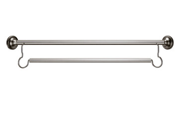 A stainless steel double towel bar with spherical ends isolated against a black background studio shot