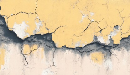 Obraz premium Cracked, textured, yellow-beige wall
