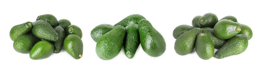 Fresh avocado fruits isolated on white, set