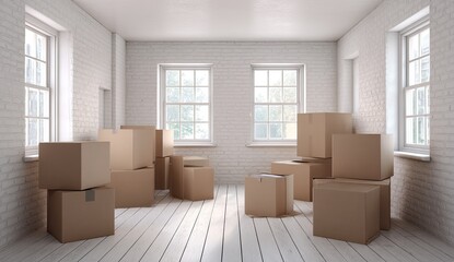Empty Room Filled With Cardboard Boxes