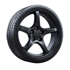 Obraz premium Sleek Black Car Wheel Five Spoke Design Premium Alloy Rim Matte Finish on transparent background