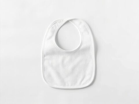 White Baby Bib Mockup. A simple white bib laid on a light background, ideal for baby feeding.