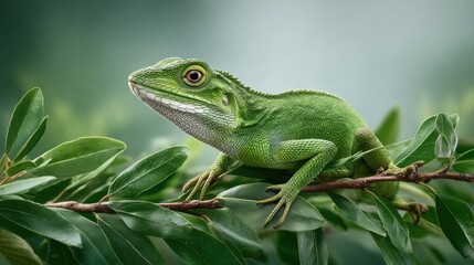 Fototapeta premium Master of Camouflage: Chameleon Blending into Green Jungle Foliage in Macro Detail
