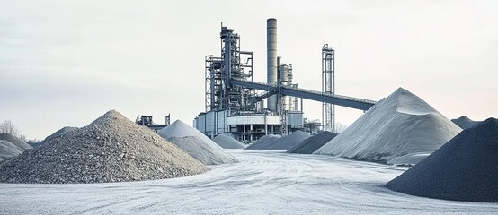 Industrial facility with large piles of gravel and sand