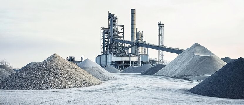 Industrial facility with large piles of gravel and sand
