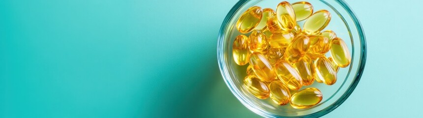 Golden Capsules in a Glass Bowl - Healthy Vitamins