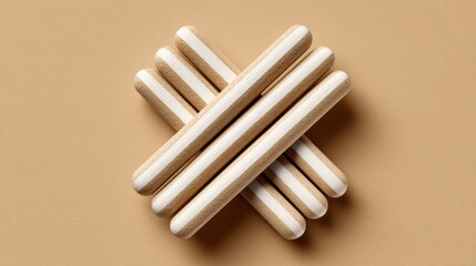 Serene Symmetry: Minimalist Composition of Striped Ice Cream Sticks on Warm Beige Background