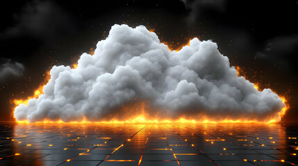 Fiery Cloud Over Dark Gridded Floor