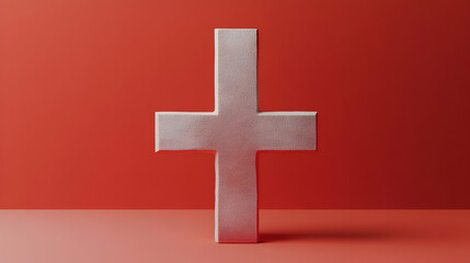 Obraz premium A silver cross stands against a red background.