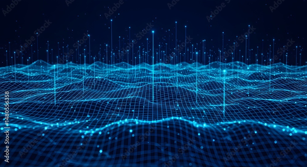 Poster abstract digital landscape a mesmerizing visualization of data flow and network connectivity