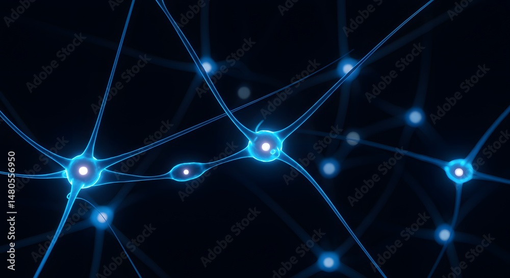 Poster microscopic view of neural network connections intricate structure of brain cells and synapses