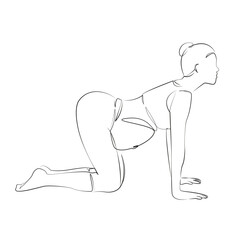 One continuous single drawing line art flat doodle yoga, mother, pregnant, lifestyle, pilates, abdomen. Isolated image hand draw contour on a white background, hand drawn, not AI
