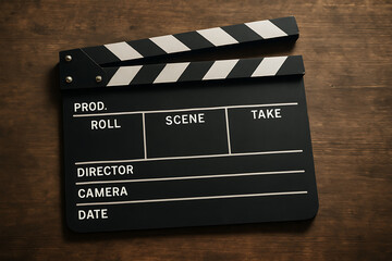 Obraz premium Film Clapperboard on Wooden Surface