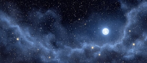 Fototapeta premium Cosmic Nightscape Panorama: Moon and Stars Illuminate the Milky Way Galaxy in a Stunning Celestial Display from Earth