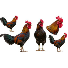 Fototapeta premium Rooster chicken farm animal poultry fowl cock crowing agriculture livestock domestic bird rural ornithology on transparent background