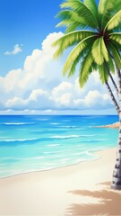  watercolor tropical beach with palm tree