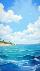 watercolor tropical beach with blue sky