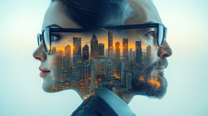 Dual heads cityscape overlay