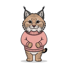 Obraz premium Cartoon Illustration of a Feline in a Pink Sweater with a Friendly Expression on Transparent Background