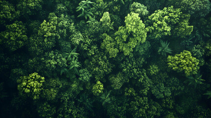 Naklejka premium Aerial view of a dense green forest canopy.