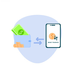Cash and smart phone money transfer, flat style. Online payment concept, money transaction, make money, financial savings.