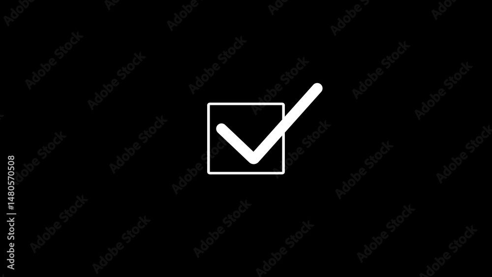 Poster white checkmark inside a square on black background perfect for representing approval selection and 