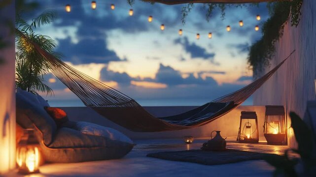 Serene Sunset Hammock Haven: Coastal Relaxation at Dusk