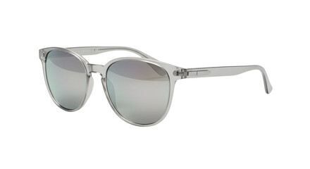 Stylish sunglasses with metallic frame isolated on white background