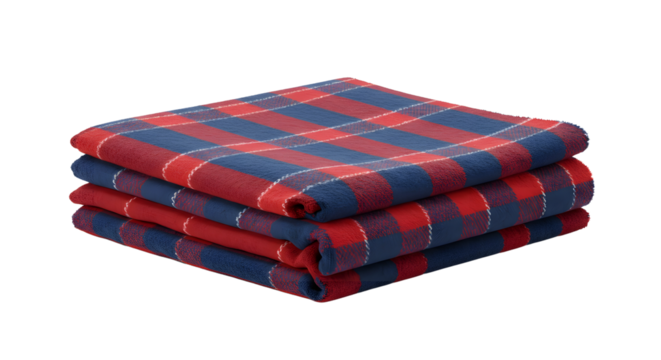 Folded plaid picnic blanket isolated on white background