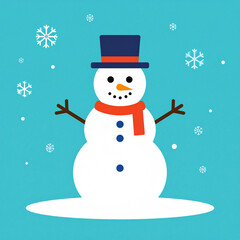 Minimalist snowman in flat vector design with scarf and carrot nose