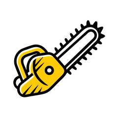 Cartoon chainsaw illustration in yellow with black details  