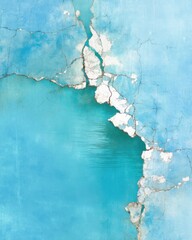 Cracked blue wall texture close up showing peeling paint and underlying surface in a vertical shot